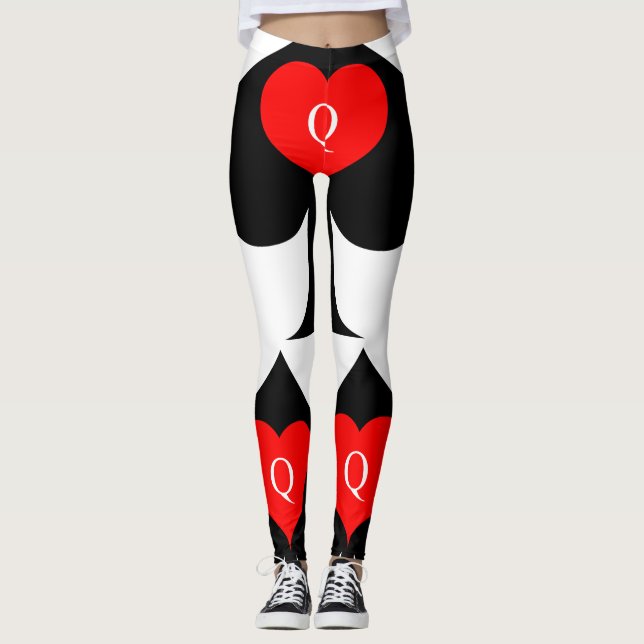 Black Queen of Spades Red Heart Thunder_Cove Leggings (Front)