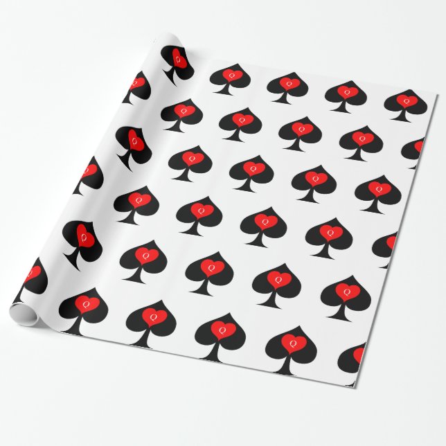 Black Queen of Spades Red Heart Thunder_Cove Wrapping Paper (Unrolled)