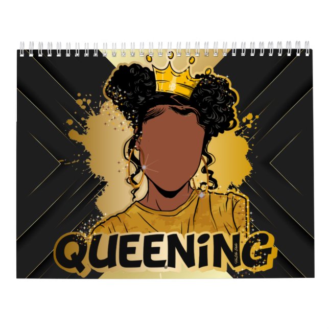 Black queen queening melanin women gold love calendar (Back)