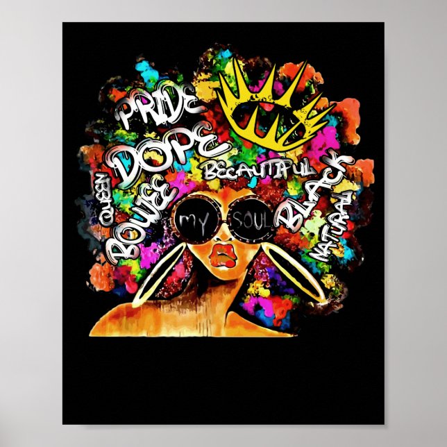 Black Queen Retro Afro Words Melanin Dope Poster (Front)