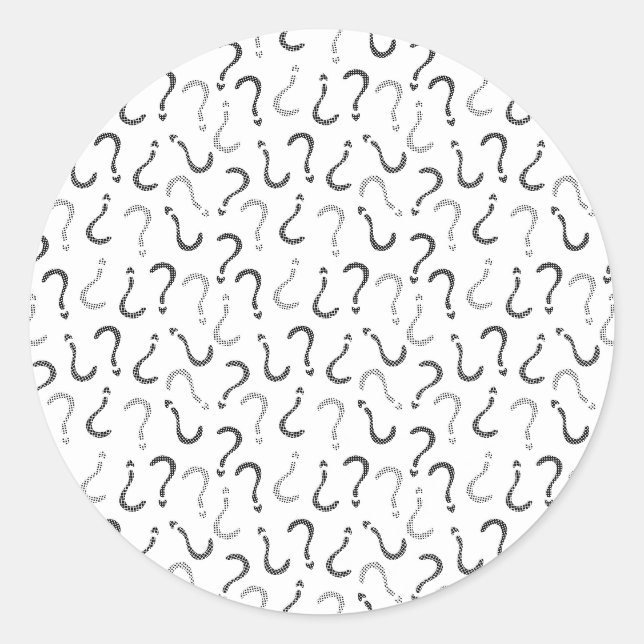 Black question mark seamless pattern classic round sticker (Front)