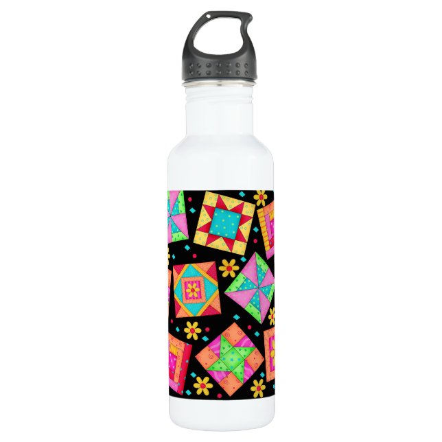 Black Quilt Block Art 710 Ml Water Bottle (Front)