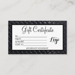 Black quilted Business gift certificate marketing