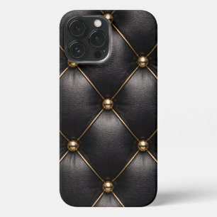 Black Quilted Leather & Gold Studs Phone Case