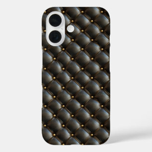 Black Quilted Leather Pattern iPhone 16 Case
