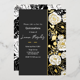 Black Quinceañera Foil Invitation