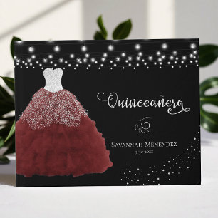 Black Quinceanera Red Gown Silver Lights Photo Guest Book