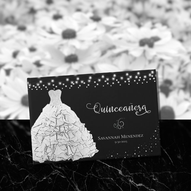 Black Quinceanera White Gown Lights Photo Guest Book (Creator Uploaded)
