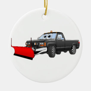 Black R Snowplow Pick Up Cartoon Ceramic Tree Decoration
