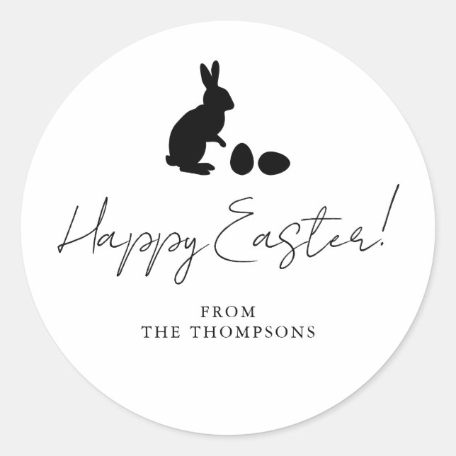 Black Rabbit And Eggs Silhouette Happy Easter Classic Round Sticker (Front)