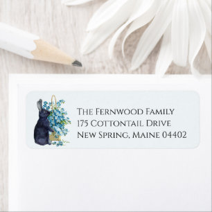Black Rabbit Blue Forget me not Flower Easter      Return Address Label
