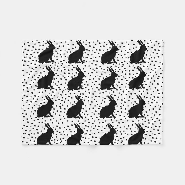Black Rabbit Silhouette Easter Bunny Fleece Blanket (Front (Horizontal))