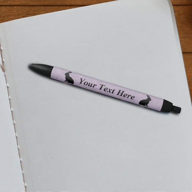 Black Rabbit Silhouette Easter Bunny Ink Pen (Two black silhouette Easter rabbits sitting on pretty purple writing pen.)