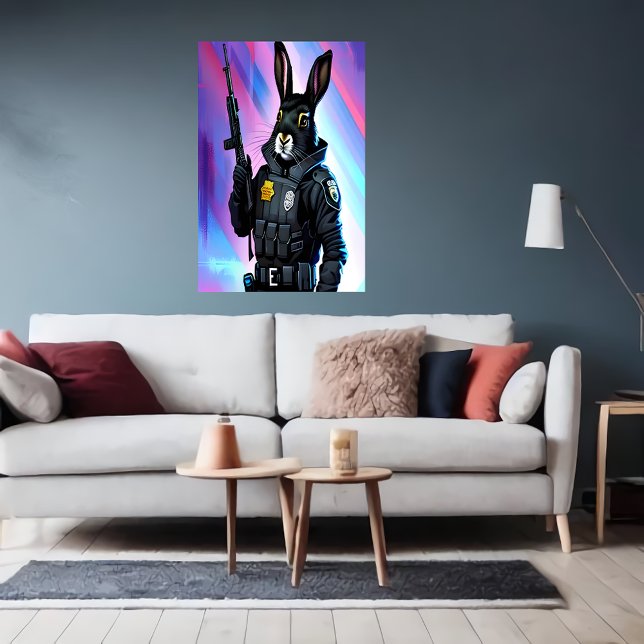 Black Rabbit wearing police uniform | AI Art Poster (Creator Uploaded)