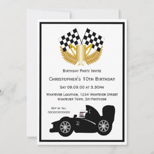 Black Racing Car Birthday Party Invitation