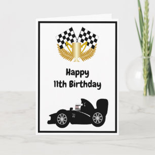 Black Racing Car Personalised 11th Birthday Card