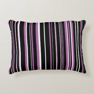 Black, Radiant Orchid, and White Barcode Stripe Decorative Cushion