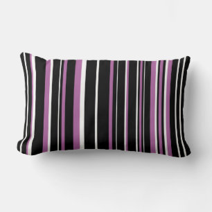 Black, Radiant Orchid, and White Barcode Stripe Lumbar Cushion