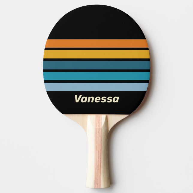 Black Rainbow Across Striping with Name Ping Pong Paddle (Front)
