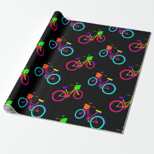 black rainbow bikes colourful bicycles wrapping paper