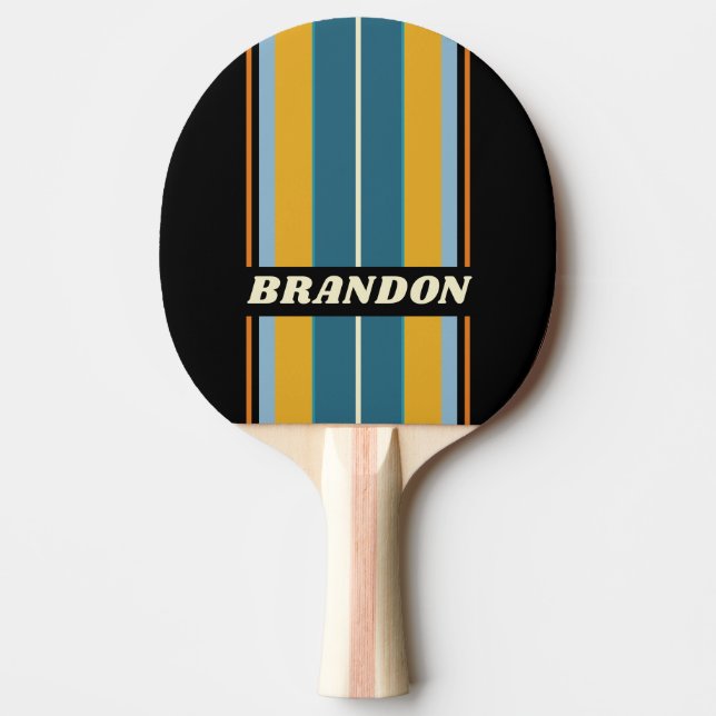 Black Rainbow Board Stripes with Name Ping Pong Paddle (Front)