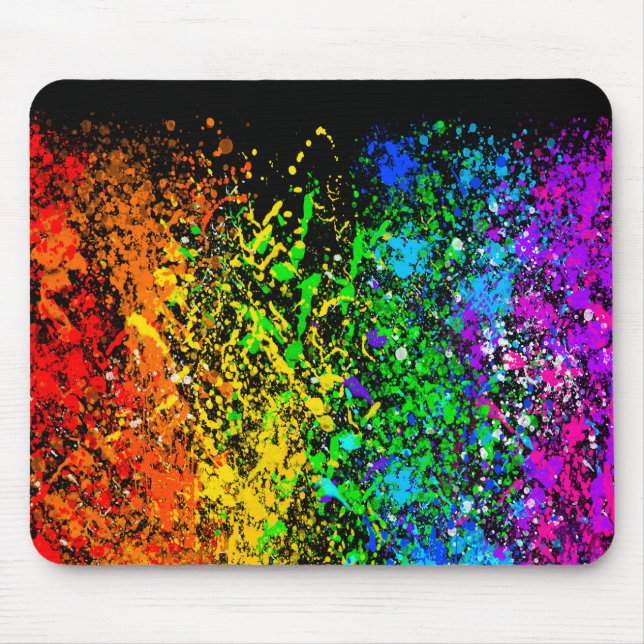 Black Rainbow Colour Paint Splatter Colourful Mouse Pad (Front)