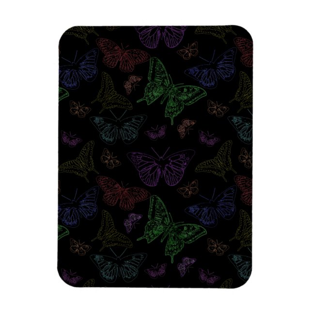 Black & Rainbow Coloured Butterflies Flying Magnet (Vertical)