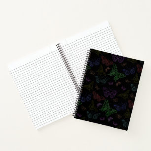 Black & Rainbow Coloured Butterflies Flying Notebook