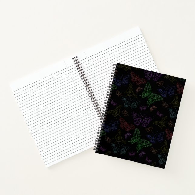 Black & Rainbow Coloured Butterflies Flying Notebook (Inside)