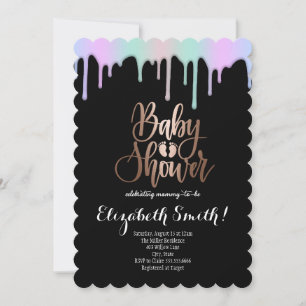 Black, rainbow coloured stars Baby Shower Invitati Invitation