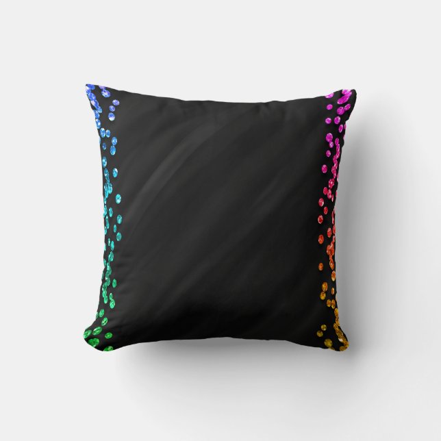 Black Rainbow Confetti Dots Cushion (Front)