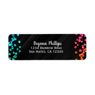 Black Rainbow Confetti Dots Fun Party Return Address Label