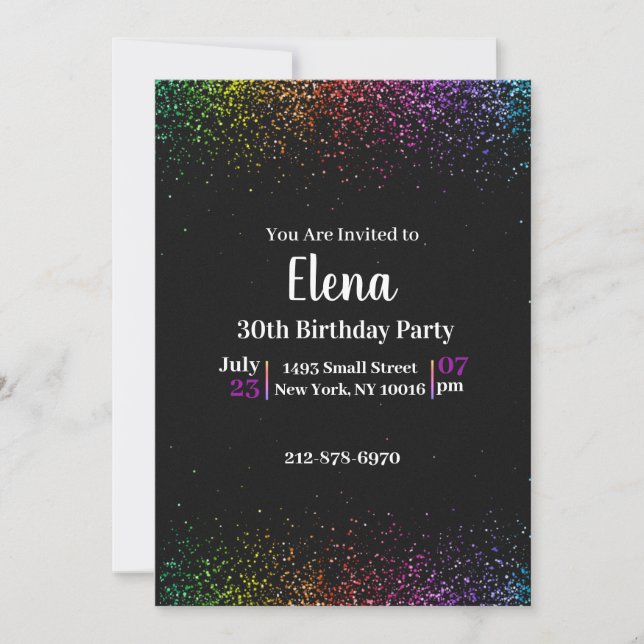 Black Rainbow Elegant Birthday Party Invitation (Front)
