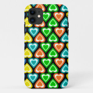 Black rainbow hearts pattern iPhone 11 case