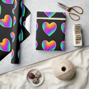 Black Rainbow Hearts Wrapping Paper