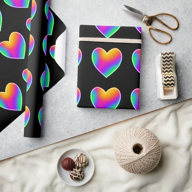 Black Rainbow Hearts Wrapping Paper (Crafts)