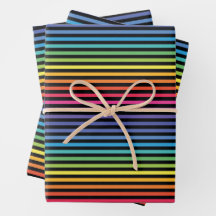 Black Rainbow Horizontal Stripes Wrapping Paper