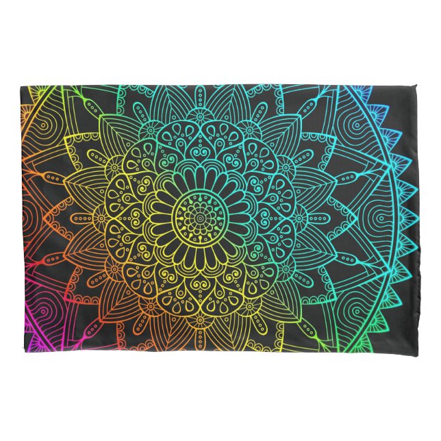 Black Rainbow Mandala Pillowcase (Front)
