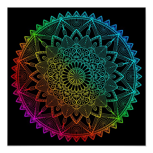 Black Rainbow Mandala Poster (Front)