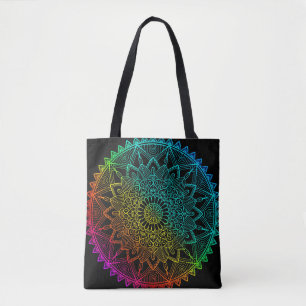 Black Rainbow Mandala Tote Bag