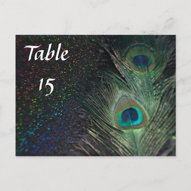 Black Rainbow Peacock Wedding Table Numbers Postcard (Front)