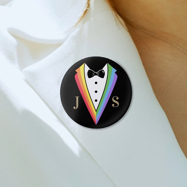 Black Rainbow Personalised Groomsmen Gay Pride 3 Cm Round Badge (Creator Uploaded)