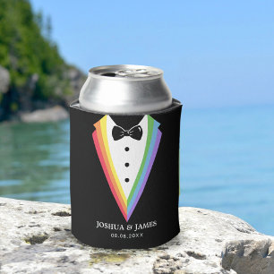 Black Rainbow Personalised Groomsmen Gay Pride Can Cooler