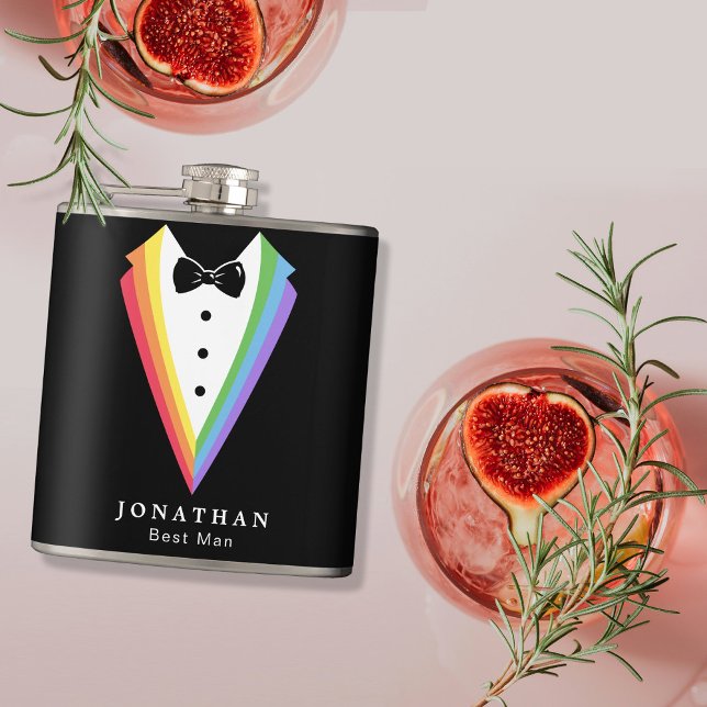 Black Rainbow Personalised Groomsmen Gay Pride Hip Flask (Creator Uploaded)