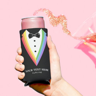 Black Rainbow Personalised Groomsmen Gay Pride Seltzer Can Cooler