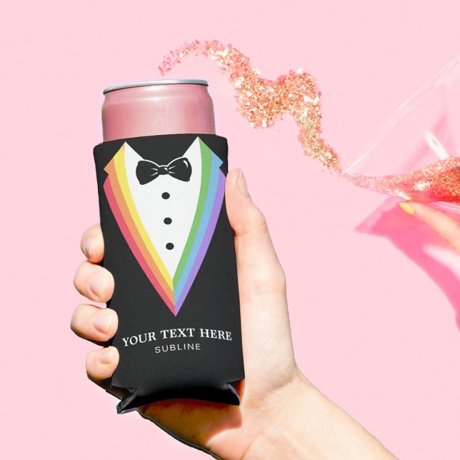 Black Rainbow Personalised Groomsmen Gay Pride Seltzer Can Cooler (Creator Uploaded)