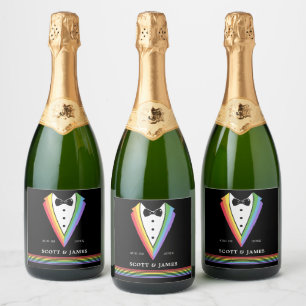 Black Rainbow Personalised Groomsmen Gay Pride  Sparkling Wine Label