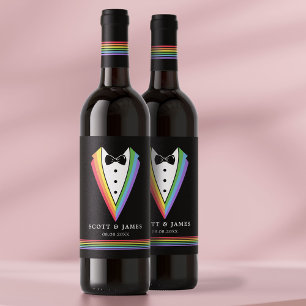 Black Rainbow Personalised Groomsmen Gay Pride  Wine Label