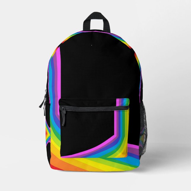 Black Rainbow Print Backpack Colourful Knapsack (Front)