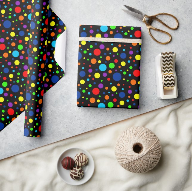 Black Rainbow Spots Wrapping Paper (Crafts)